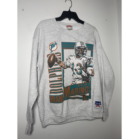 Vintage 90's Dan Marino Miami Dolphins Nutmeg Crewneck 1991 RARE Sz L NFL - Picture 2 of 9